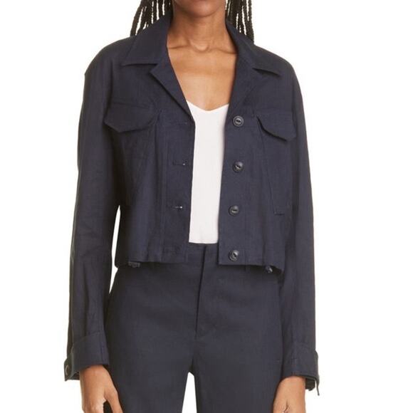 Rag&Bone Navy Blue Linen Blend Piper Cropped Jacket Sz.XL NWT - Picture 1 of 15
